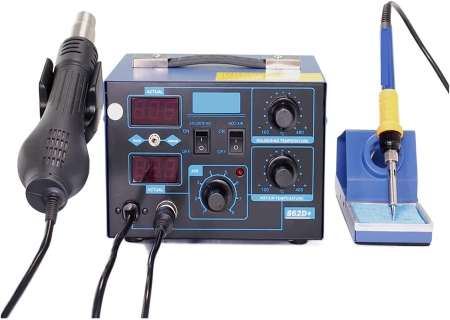 GHQERTY Welder, 862D+ Soldering Station 2 in 1 Rework Station Soldering Iron Hot Air G-u-n for Desoldering with LED Display High Efficiency,Welding Machine