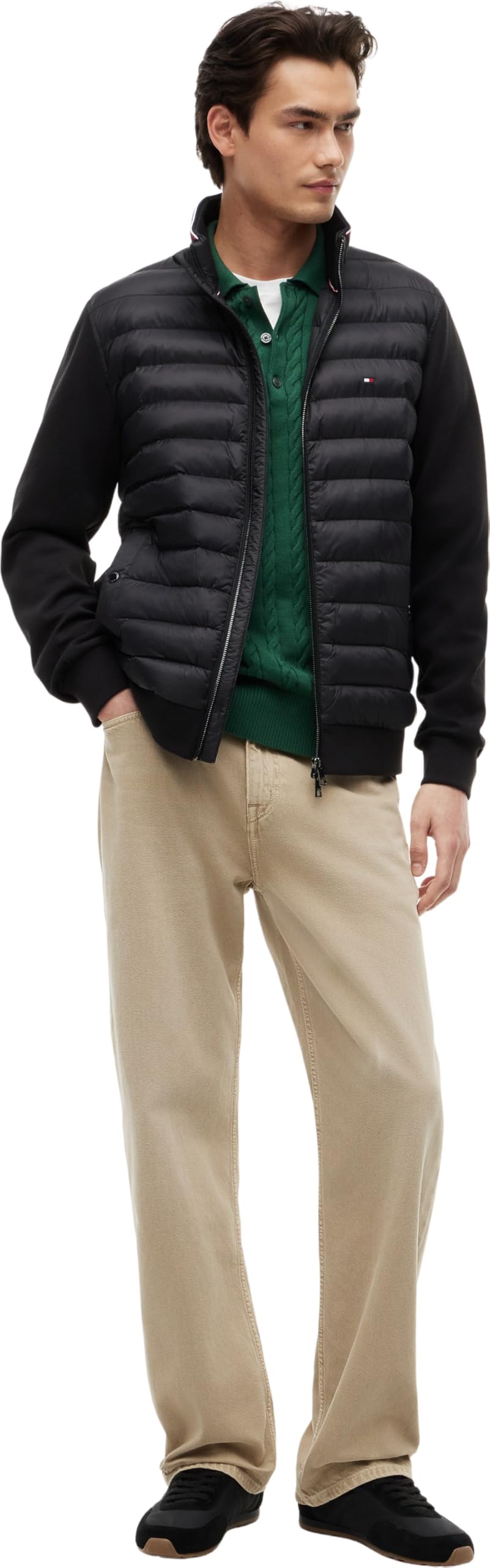 Tommy Hilfiger Herren Sweatshirt mit Reißverschluss Mix Media Stand Collar Steppjacke