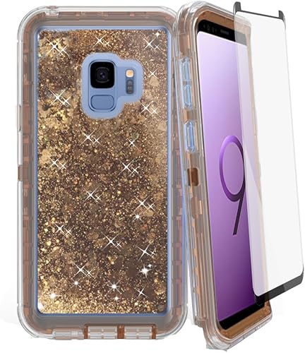 Miniatura 6 de Asuwish Funda de teléfono para Samsung Galaxy S9 con protector de pantalla, brillante, líquido, transparente, híbrida, a prueba de golpes, de