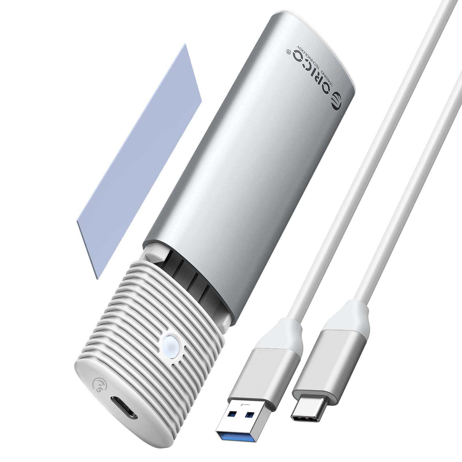 ORICO Aluminum M.2 SATA SSD Enclosure , Tool-Free 5Gbps USB C Adapter, USB 3.2 M.2 SATA Reader, External SSD Case for 4TB 2230/2242 /2260/2280 SATA-Based B-Key/B+M-Key SSDs(Not for NVMe)-PWM2-WH