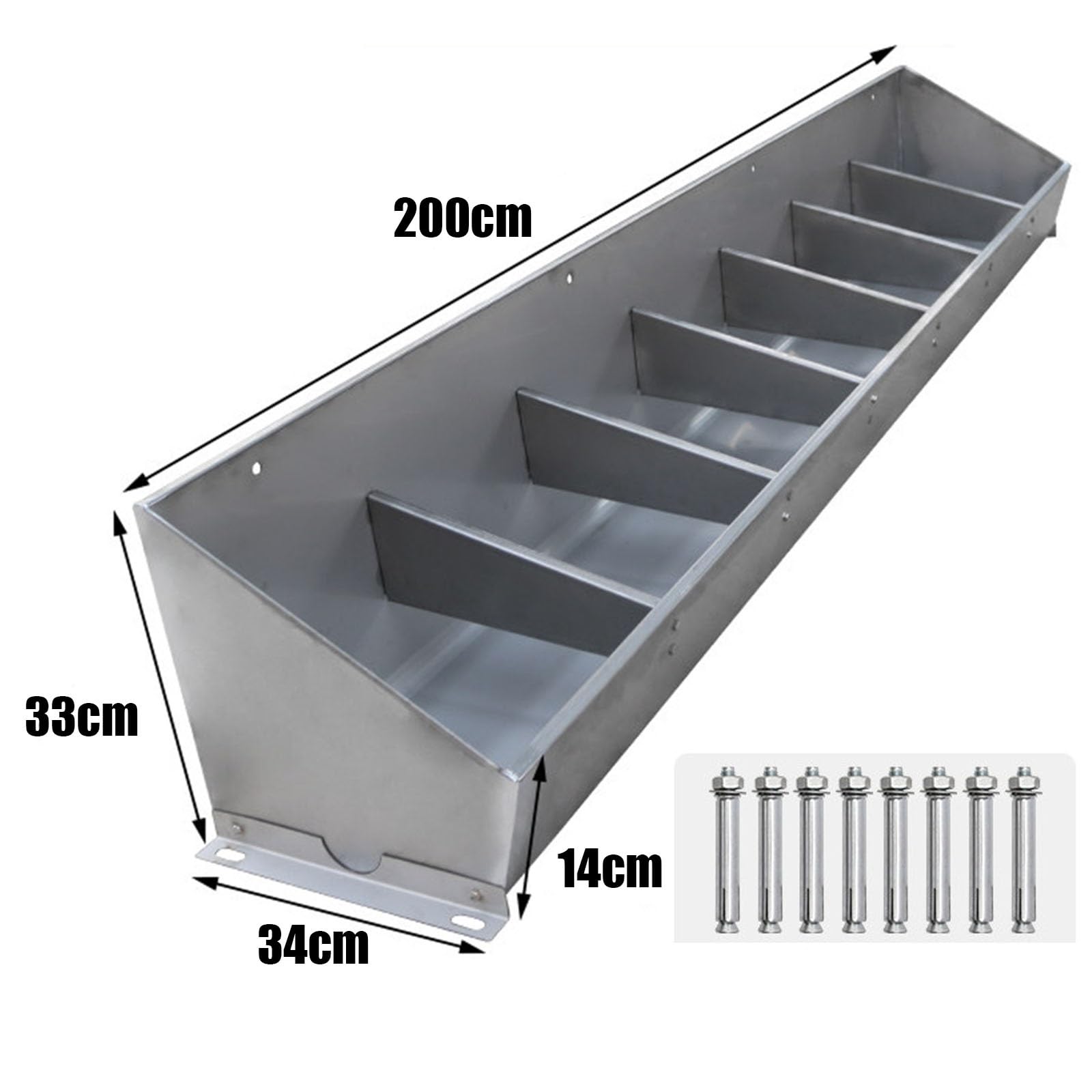 Schwerlast-Vieh-Futtertrog, Getrennter Zaun-Futterautomat Für Ziegen, Schafe, Schweine, Große Kapazität Aus Edelstahl Für Den Landwirtschaftlichen Einsatz(200x34x33cm)