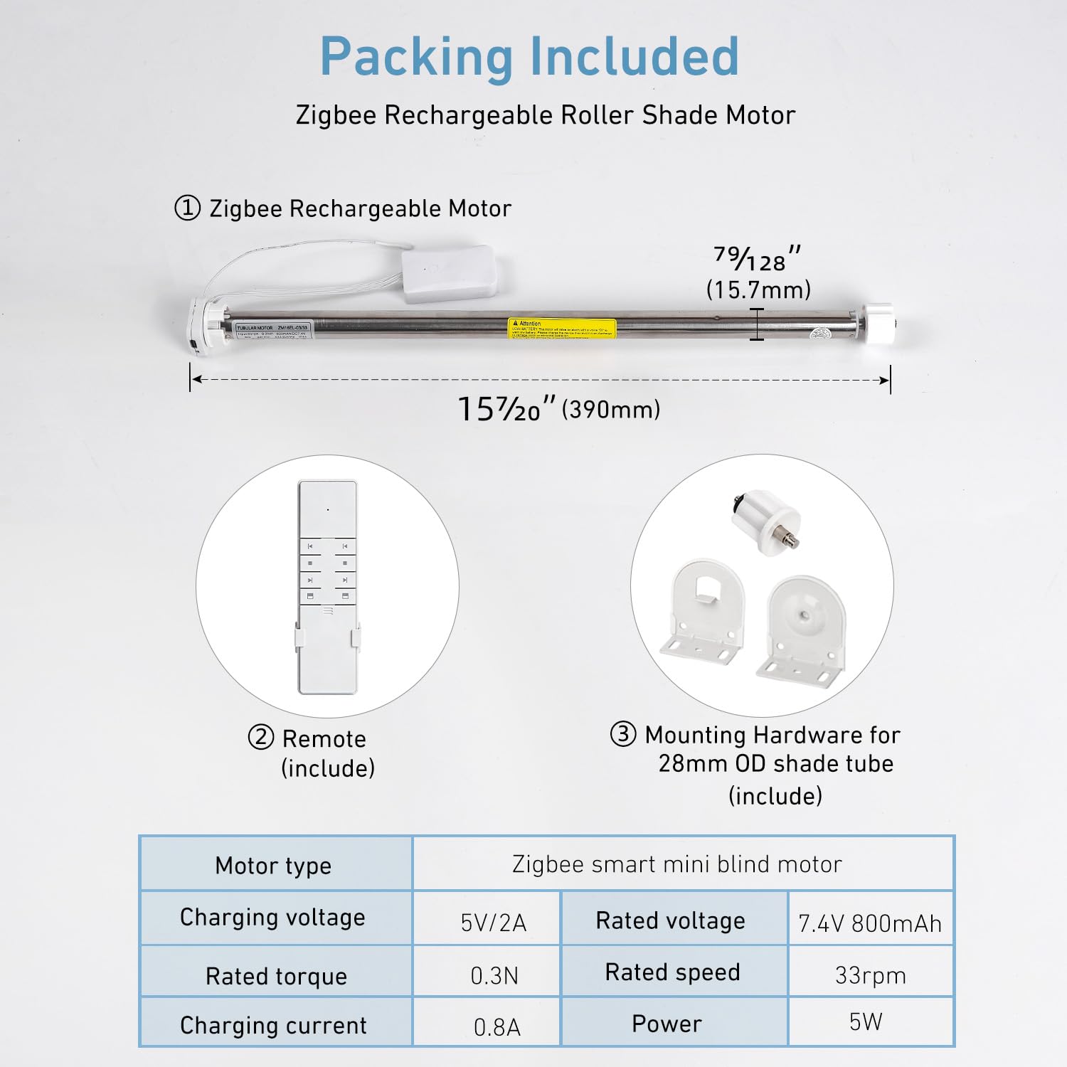 ZigBee Smart Blind Motor con batteria integrata, motore a rullo ricaricabile per tubo da 17/25/28 mm, motore tubolare 16EL con controllo app/voce/emettitore