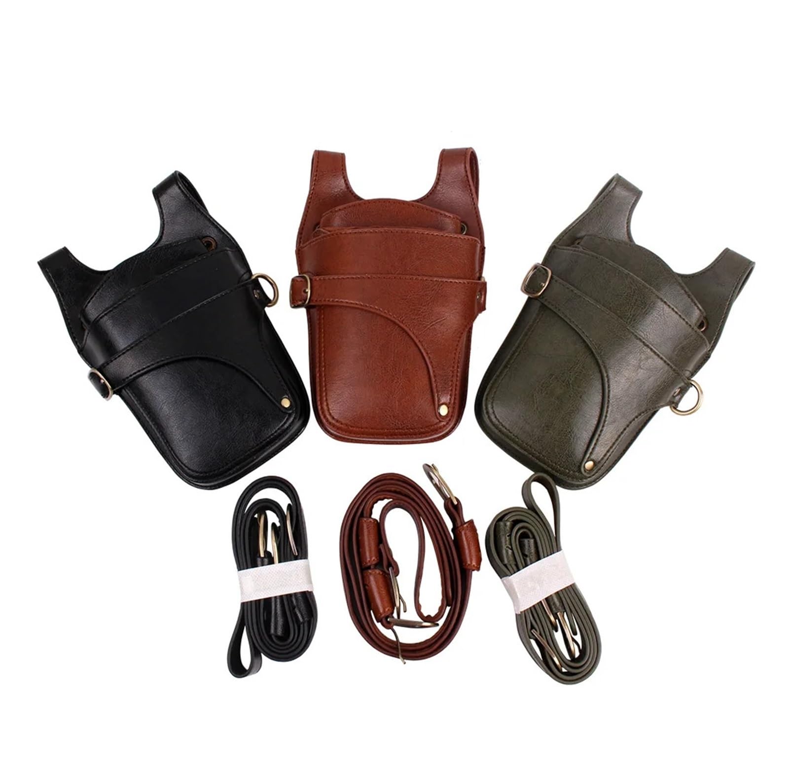 Friseurgürtel Haarscherentasche aus echtem Leder mit Clips, Friseurscheren-Holster, Beutelhalter, Etui mit Taillen-Schultergurt(Brown)