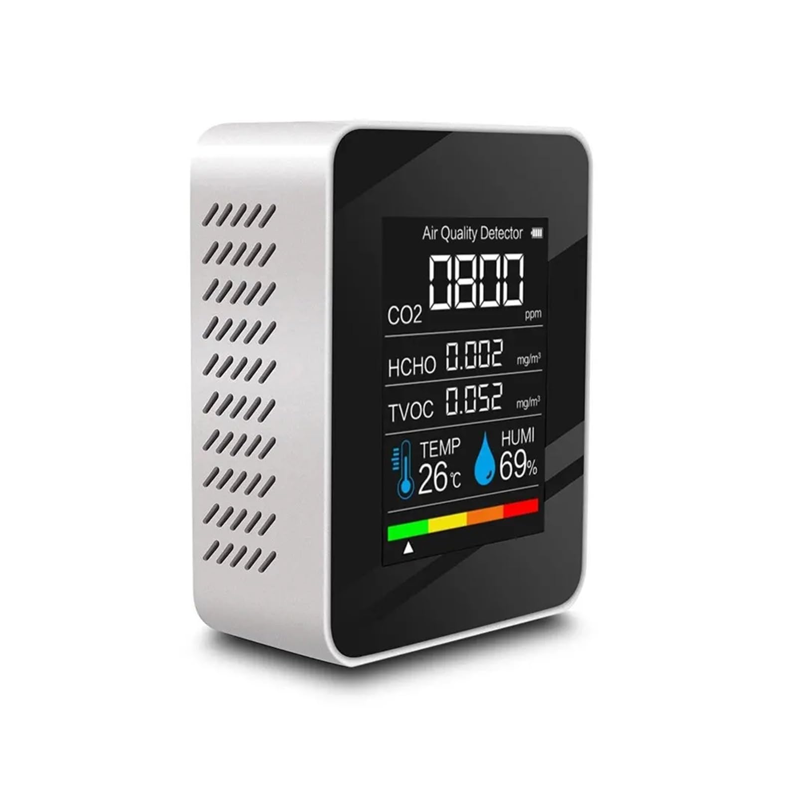 Gas Detector, Air Quality Monitor 5 In 1 Indoor CO2 Detector Formaldehyde HCHO TVOC Tester LCD Temperature Humidity Alarm Meter(Bianco)