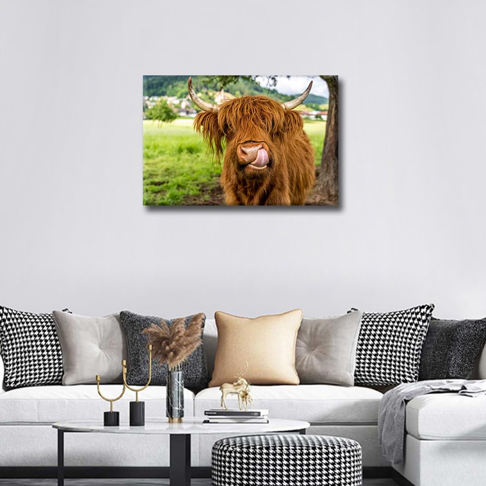 TISHIRON Animal Portrait Paintings Canvas Wall Art 1pieces Large Size Farm Animal Cattle Posters and Prints for Living Room Dining Room Wall Decor Stretched and Framed Ready to Hang 24x16in - Image 4