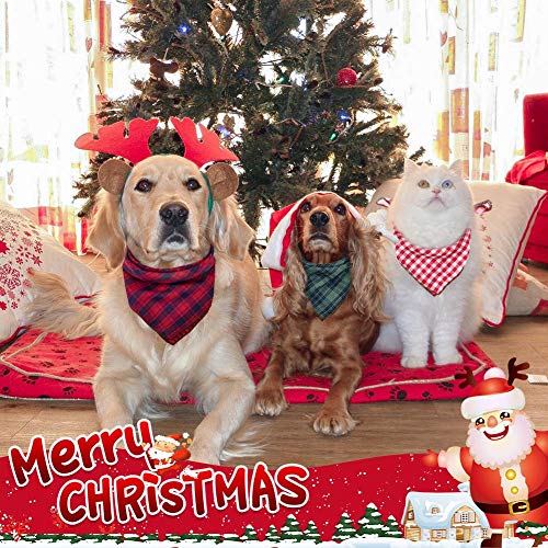 Remifa Dog Bandana - 6Pcs Birthday Gift Washable Green Blue Red Christmas Dog Bandana Square Plaid Printing Bib Double Reversible Kerchief Scarf Adjustable Accessories For Small To Large Dog Puppy Cat #TOP5