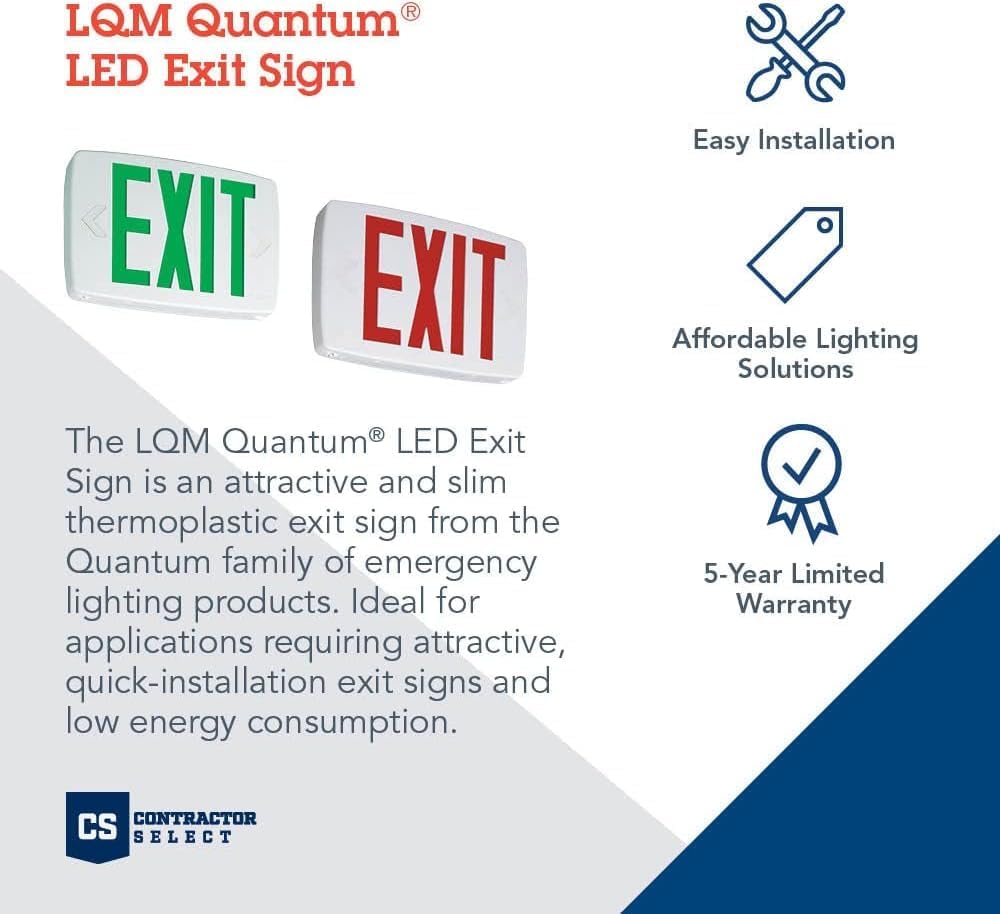 Lithonia Lighting Quantum LED Emergency Exit Sign, Thermoplastic Exit Only Sign with Stencil-Faced White Housing and Green Letters with Nickel Cadium Battery (LQM S W 3 G 120/277 EL N M6)
