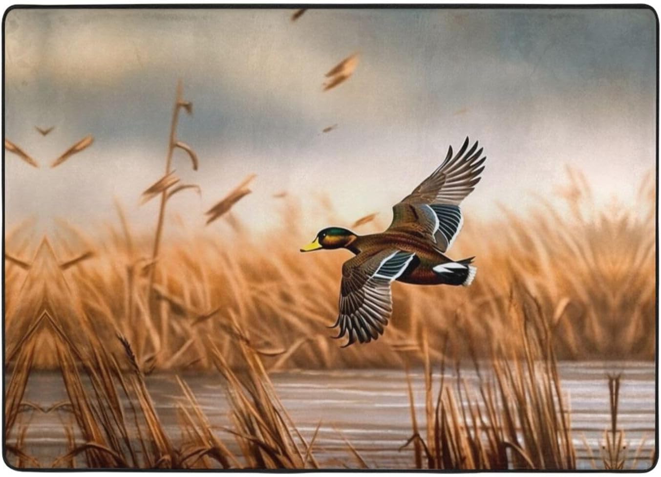 Flannel Non-Slip (Hunting Flying Wild Duck) Rug Pad 80×50in Soft Washable Protective for Hardwood Floors Bedroom Bathroom Living Room