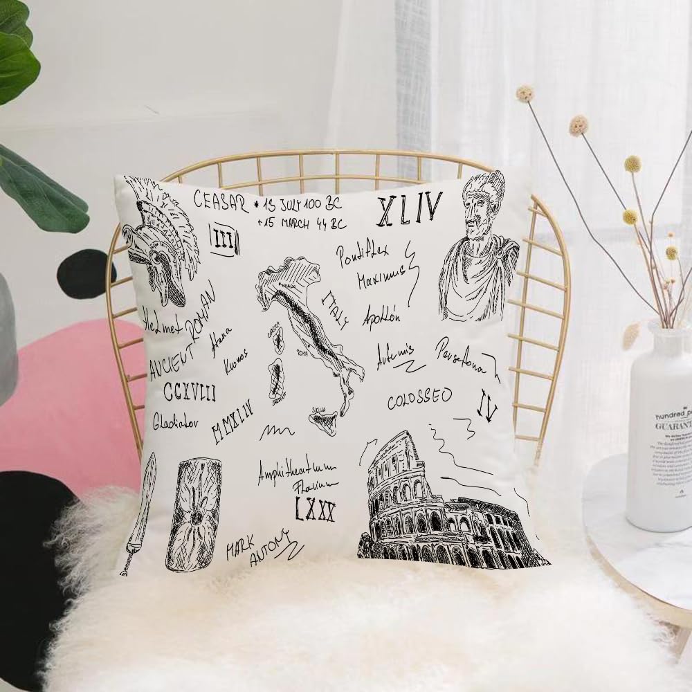 HYMSXW Cushion Cover,Throw Pillow Case Home Decorative for Living Room Bedroom Sofa Chair 20X20 Inch,Hand drawn style ancient Roman elements, Roman symbols,Pillowcase 50X50cm