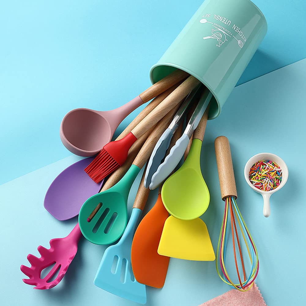 11 pezzi colorati cucina in silicone resistente al calore pentole cucchiaio pala set (Blu)