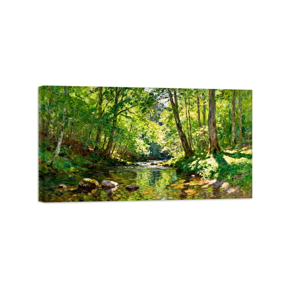 Ozpwbvy Wrapped Canvas Forest River Landscape Canvas Wall Art Picture 40X70cm Framed