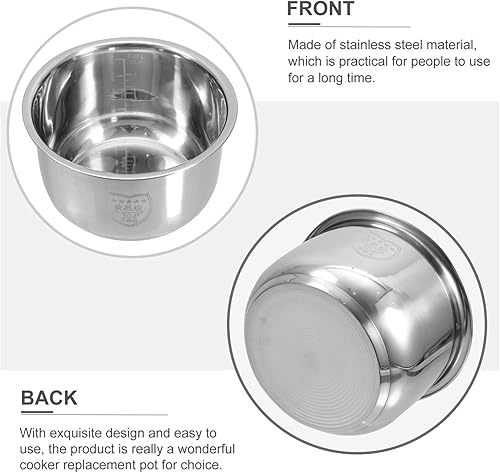 Miniatura 6 de UPKOCH Recambio interior de olla arrocera de acero inoxidable, revestimiento de cocina inferior gruesa de 2 litros con escala de medición compatible