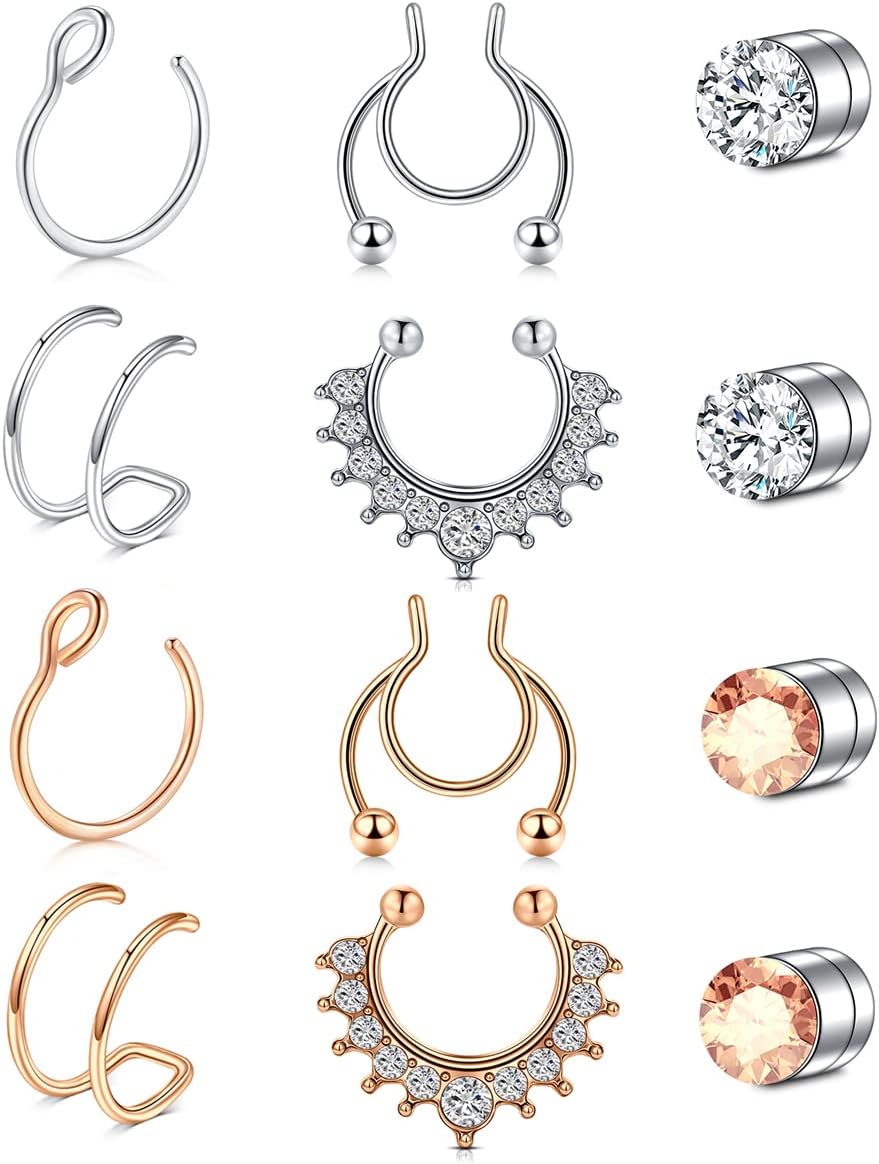 Fake Nose Ring Hoop Double Fake Septum Rings Fake Nose Piercing Clip on Earring Hoops Faux Nose Rings Lip Ring