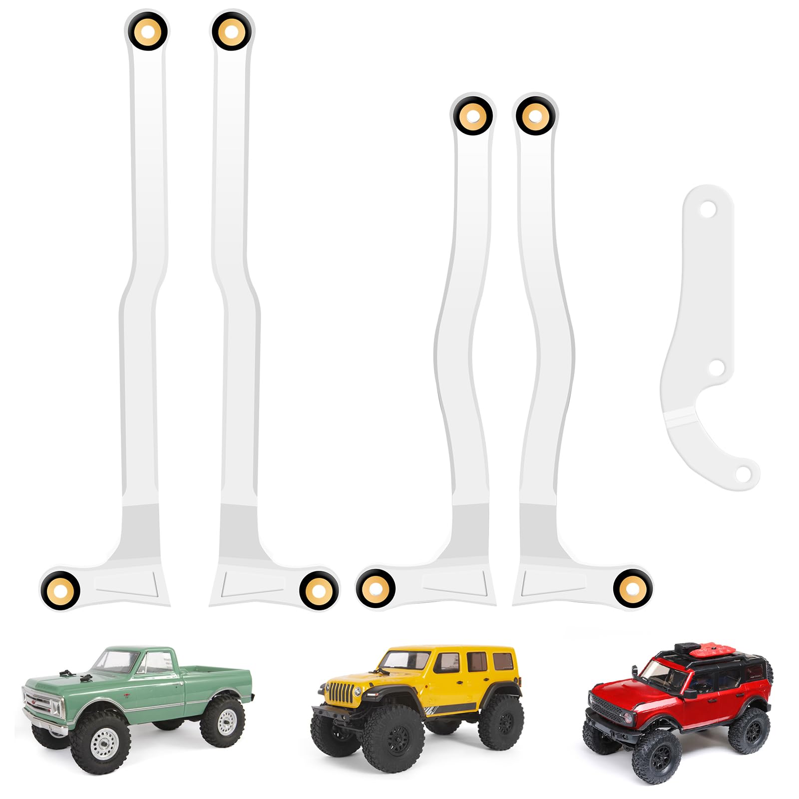 McCue RC Praying Mantis Link Tucked Inward Links High Clearance Links for Axial 1/24 SCX24 C10 JLU Bronco RC Crawler Upgrade Parts - 5 PCS (Silver)