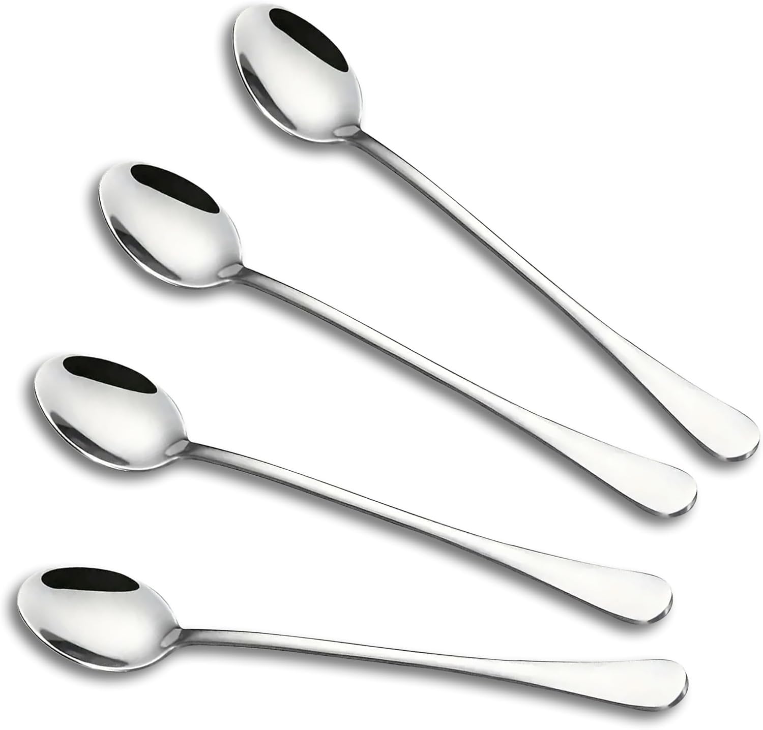 HAADI Latte Spoons Set of 4 Long Handle Iced Teaspoons Stainless Steel Cocktail Stirring Spoons for Coffee, Espresso, Hot Drinks, Chocolate, Dessert & Ice Cream