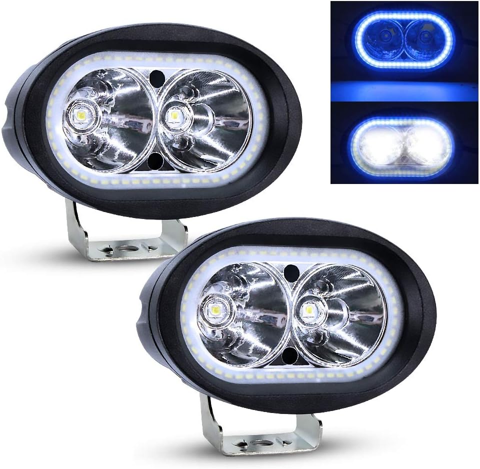 Dual Halo Led Fog Light, Ourbest Led Motorcycle Driving Lights, 20W Auxiliary Light bar For ATV Trucks Cars Trailer Off Road Agricultural Construction vehicle Boat(Blue Ring)