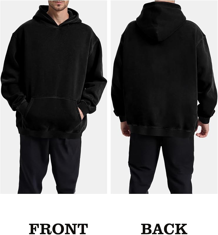 Hatant Mens Hoodies Pullover Oversized Sweatshirt Heavyweight Acid Washed Hoodie Big and Tall for Men Couples Streetwear, Workout, Casual, Black, L image 5