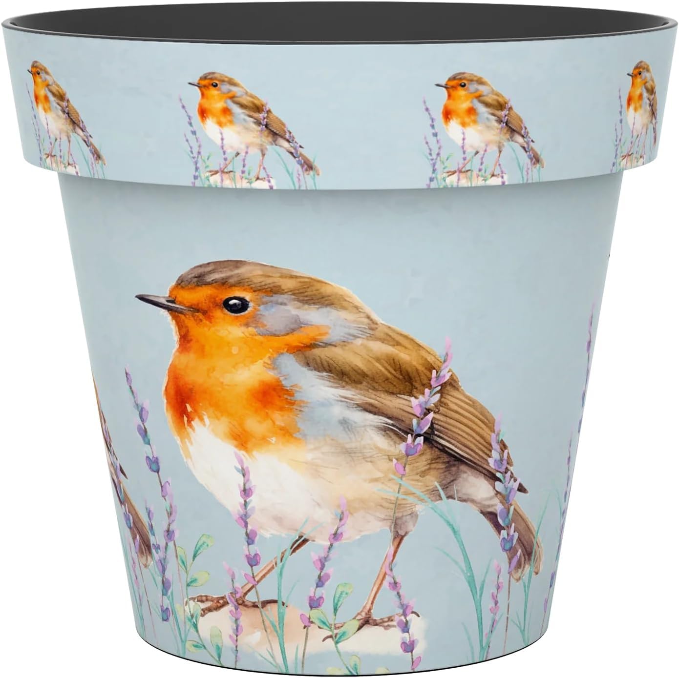 Muddy Hands Decorative Flower Pot Indoor Outdoor - Printed Plastic Plant Pot - Wildlife Designs (Butterfly, Bee, Bird, Hedgehog) - Garden Planter for Flowers, Herbs & Houseplants (Robin, 24 Litre)