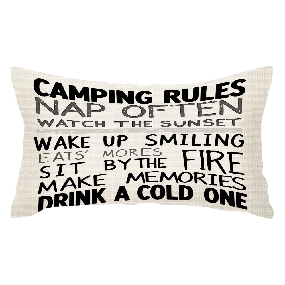 SSOIU Throw Pillow Covers Camping Rules Cushion Pillow Case Home Decor Pillowcase 12x20 Inches