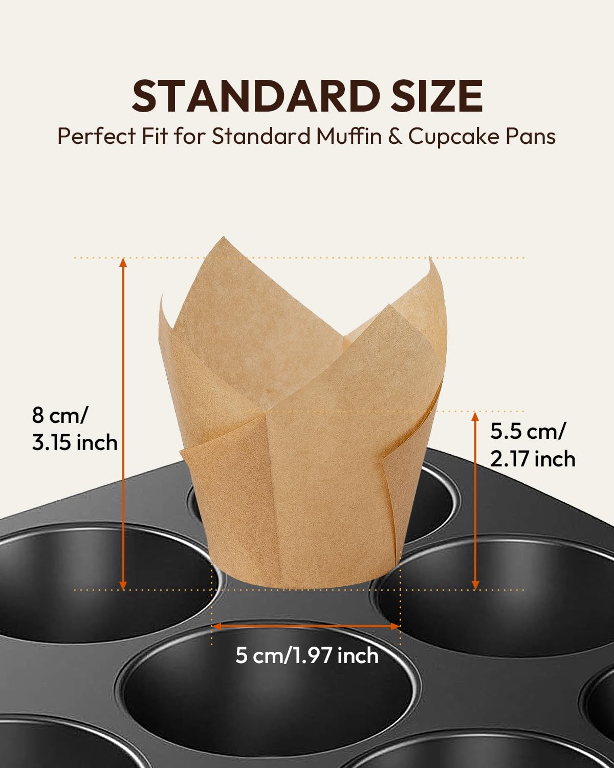 OvenDelite Tulip Cupcake Liners Natural 200PCS - Unbleached Parchment Muffin Liners, Non-Fade Oven-Safe, Brunch & Cafe Style Baking Cups