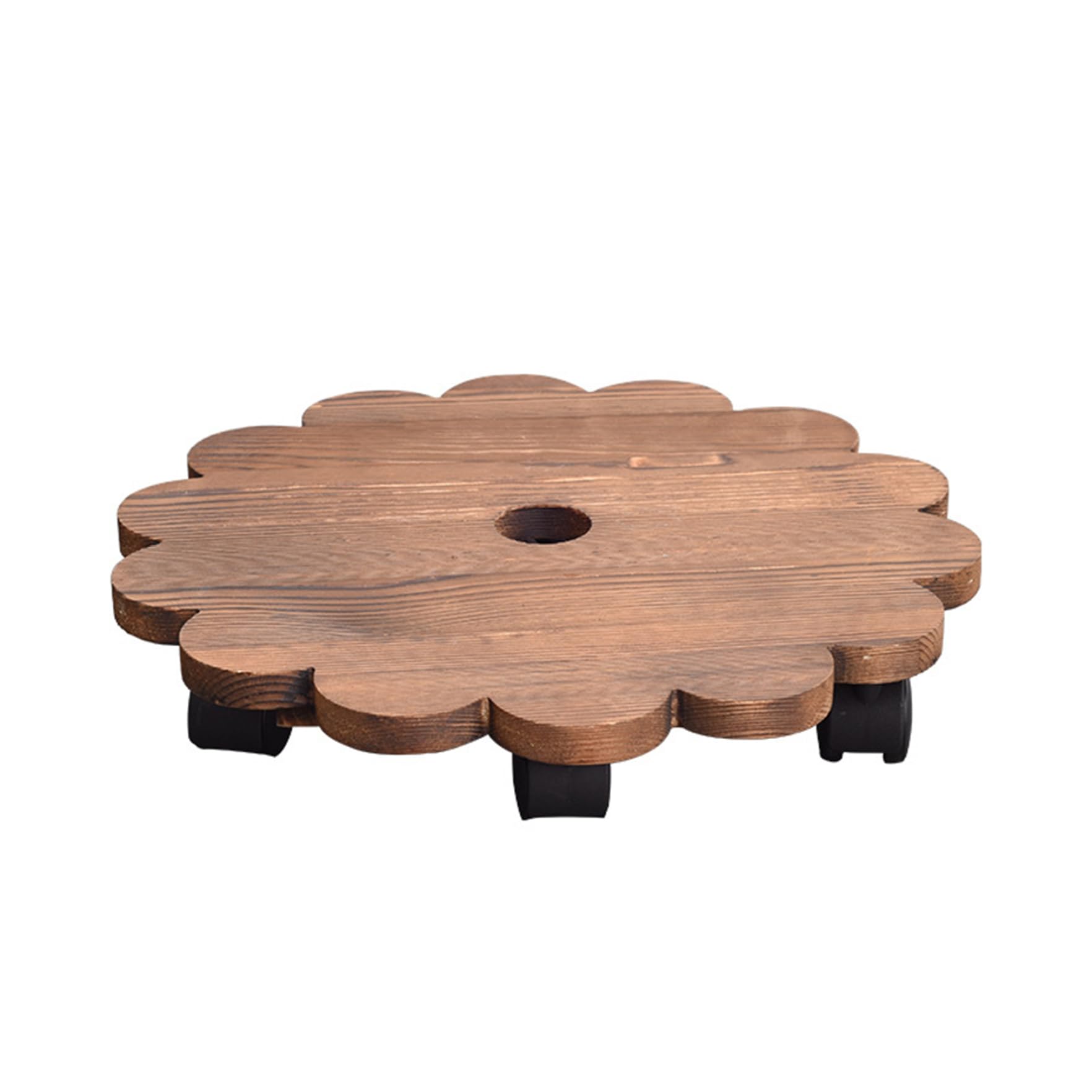 Plateau mobile pour plante en bois rotatif avec drainage et roulettes