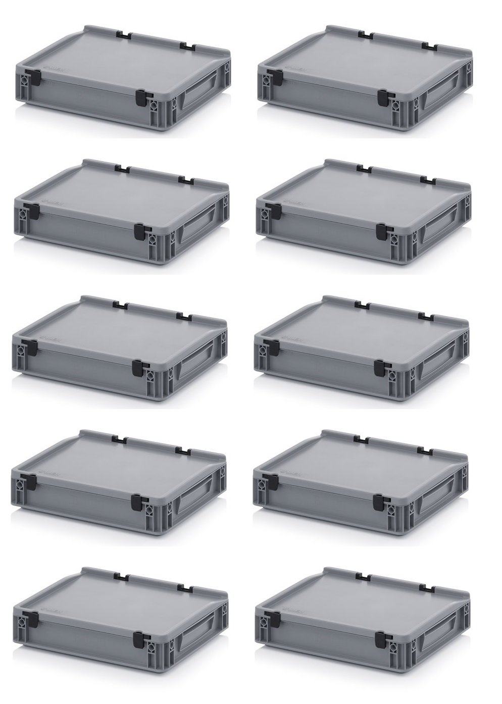 Auer Packaging 10x Eurobehälter-Eurobox 40 x 30 x 9 cm mit Scharnierdeckel inkl. gratis Zollstock * 10er Set