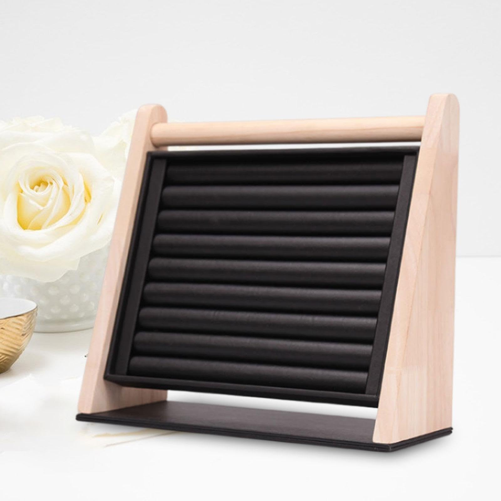 TOOYFUL Rings Display Stand Tray Showcase 9 PU Leather Slots Vertical Large Capacity Rack Display for Studs Necklaces Bracelets Woman Gift Vanity, Black