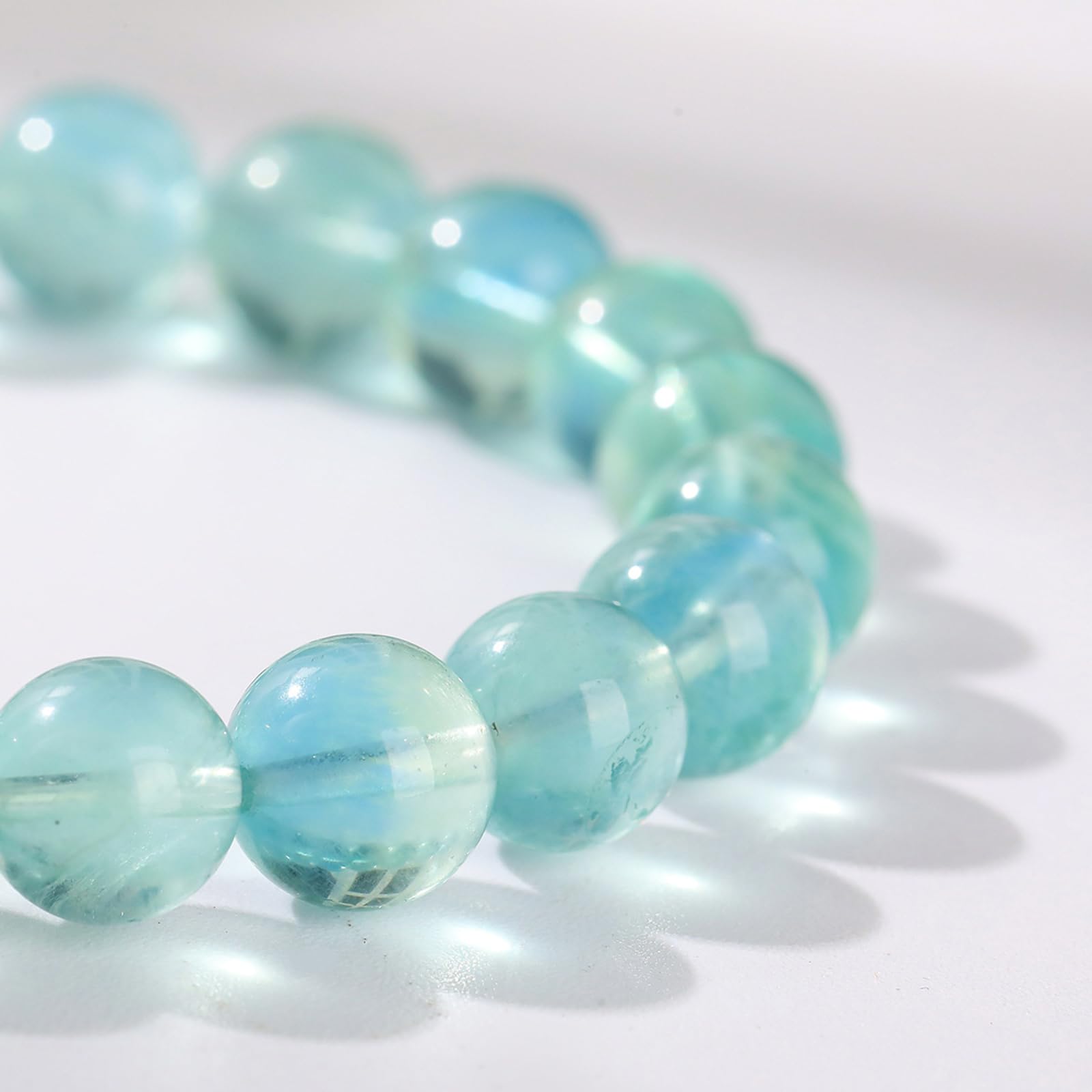 Pulsera de fluorita Azul y Verde Natural, joyería energética de un Solo Cristal, Pulseras elásticas con Cuentas de Cuarzo Espiritual para Mujer,11mm