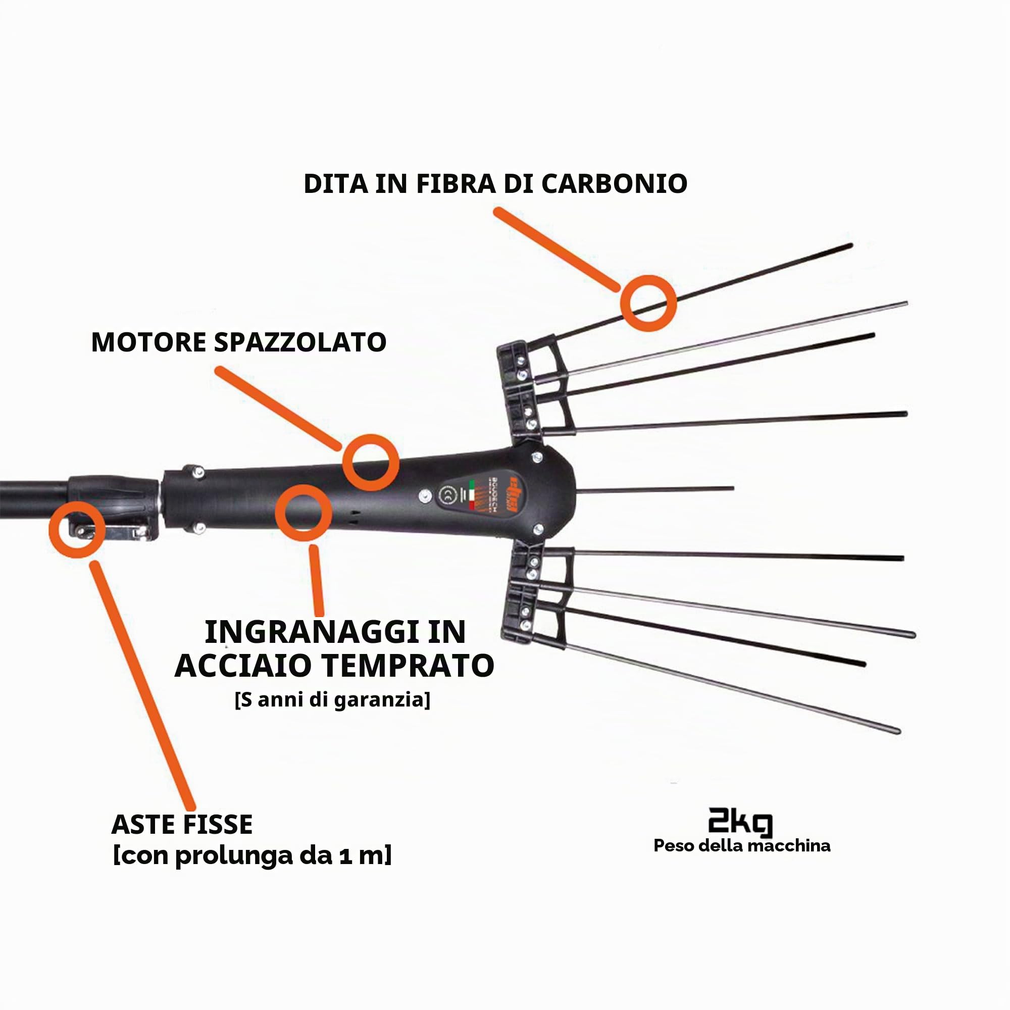 Boudech Etna Tremor 240 - Abbacchiatore Elettrico a Batteria 12V Scuotitore per Olive 370W 1110 bpm ad asta fissa con Prolunga