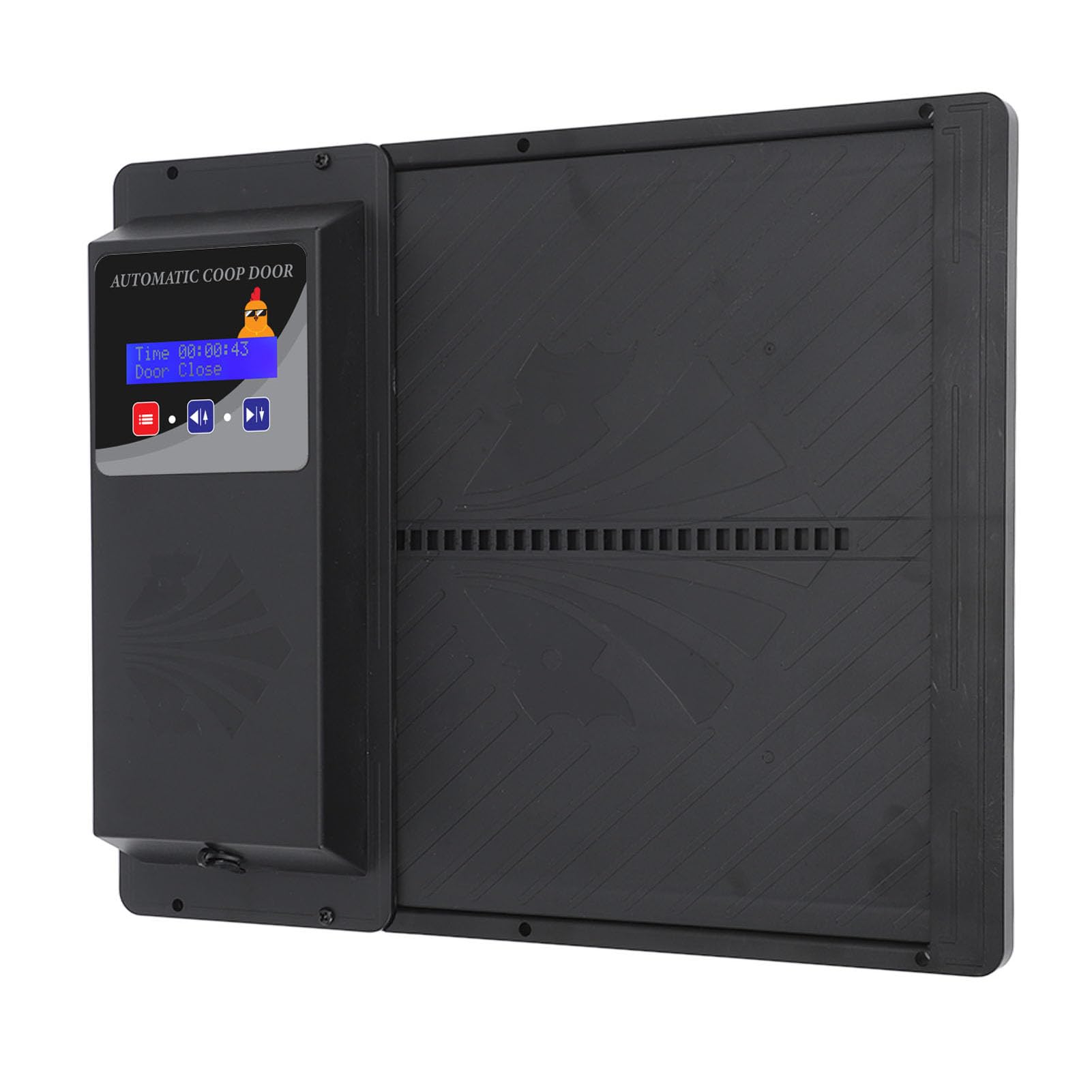 Porta automatica per pollaio USB con apertura orizzontale Apriporta automatica per pollaio Ampio schermo LCD programmabile con timer con avviso di batteria scarica (Black)
