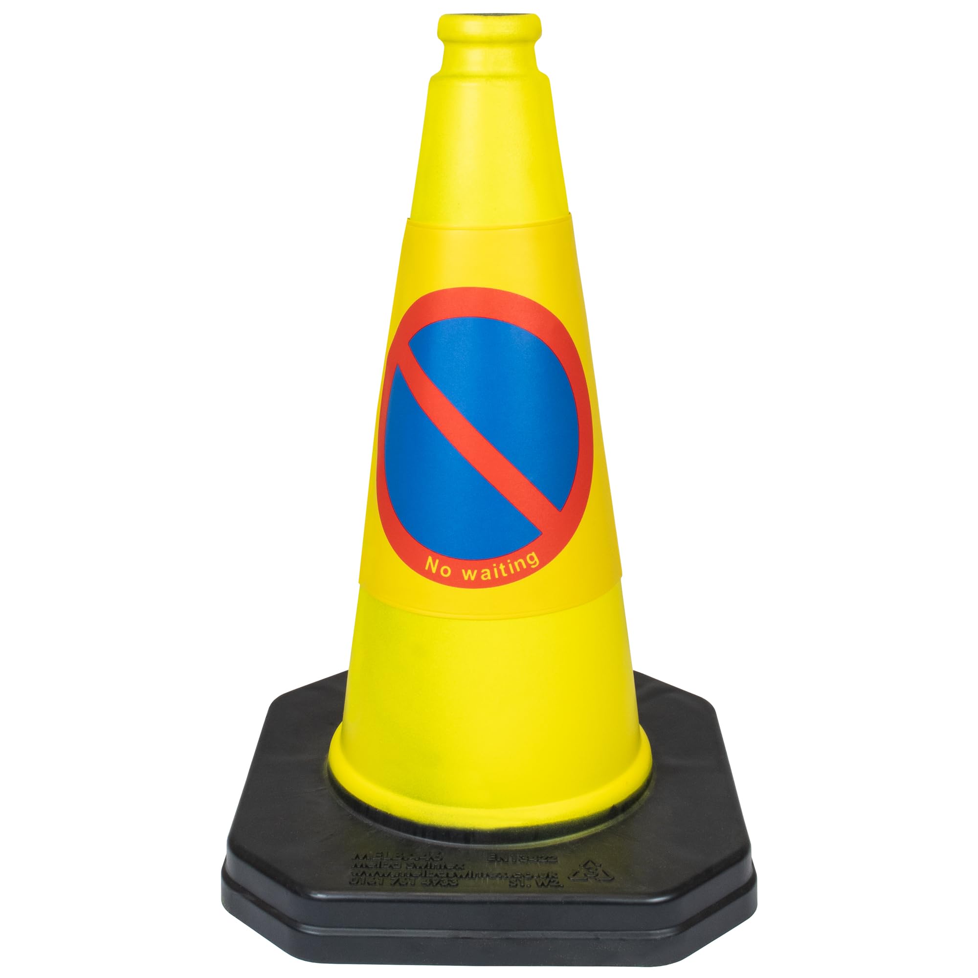 1 x 460mm High "No Waiting" Traffic Cones in Yellow - Strong and Durable Outdoor Cones with Very Low Centre of Gravity - U.K Made Safety Cones