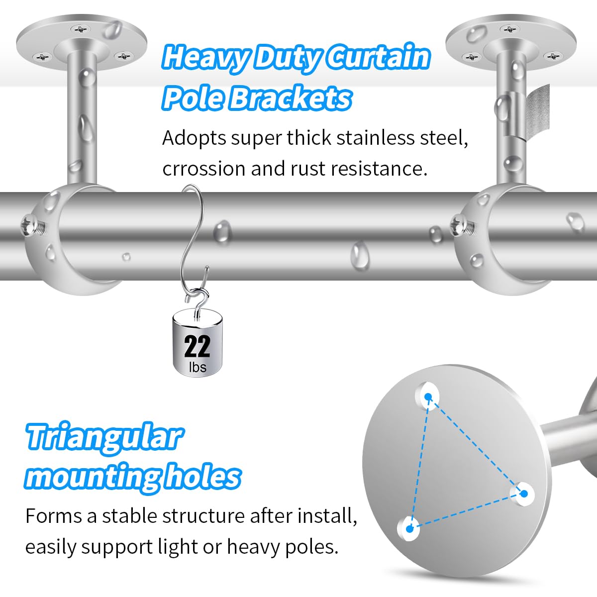Supporto Per Asta Tende In Acciaio Inox - Confezione Da 4 Pezzi Con Viti, Per Montaggio A Parete O Soffitto, Fino A 32mm Diametro - Foto 10