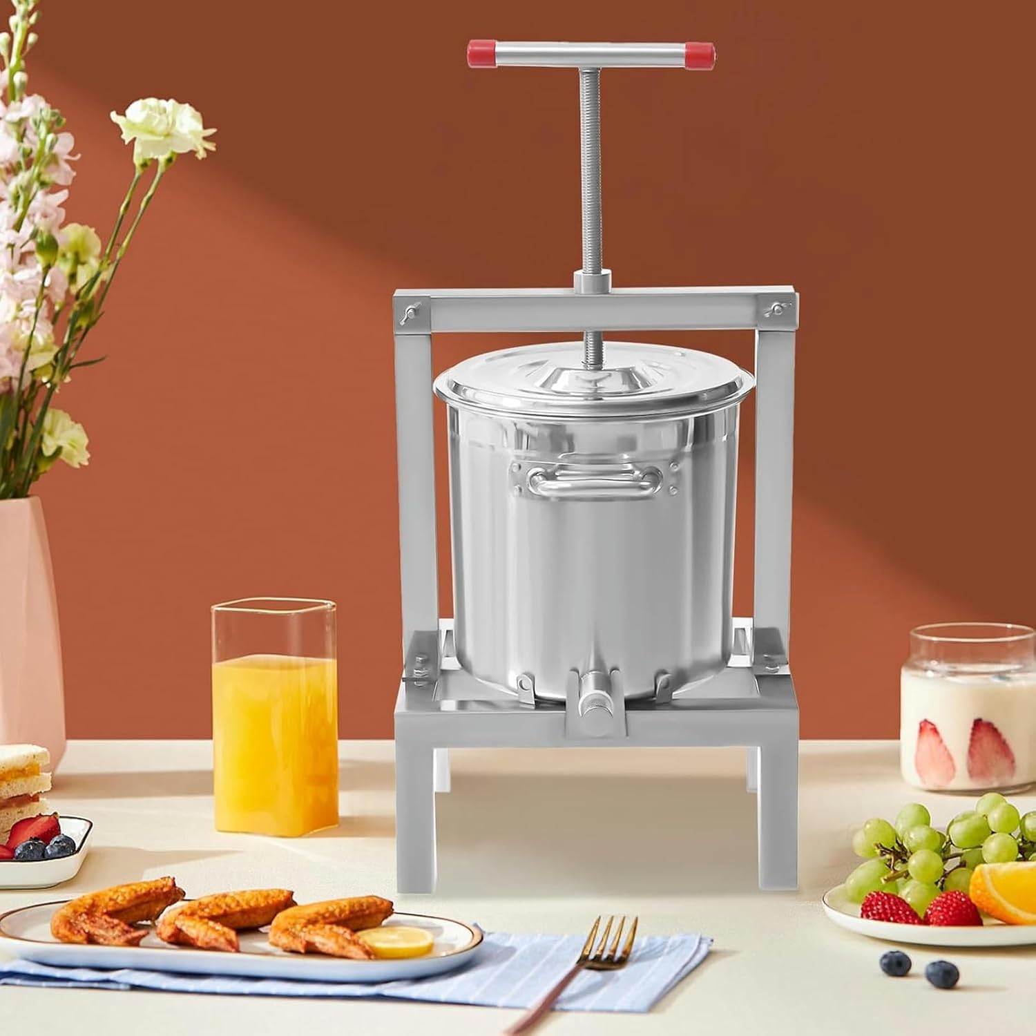 DARZYS Fruit Wine Press, Fruit Press, Fruit Wine Press Stainless Steel Manual Barrels Press for Juice Making for Wine/Carrot/Orange/Berry/Vegetables