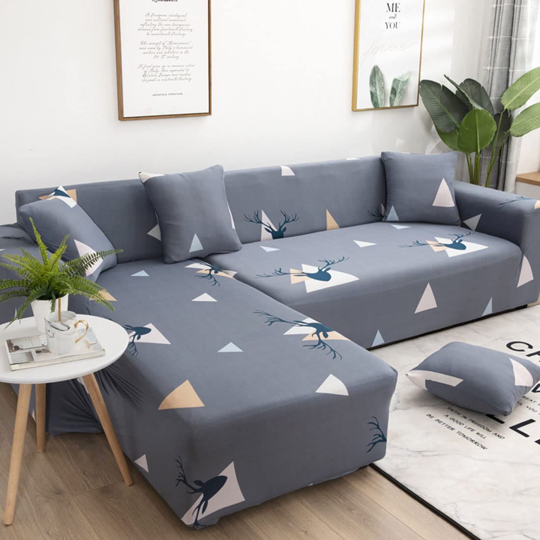 Housse canapé sectionnel en L extensible lavable grand canapé d'angle 4 places