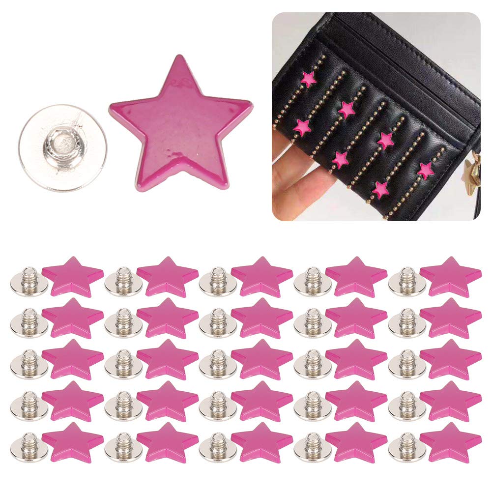 Sternförmiges Nietenset, 50 Stück, 12 Mm, Flache Kleidungsniete, Rostfreier Nietknopf aus Zinklegierung Mit Schraube, Für Ledertaschen, Schuhe, Kleidung(Lila Farbe)