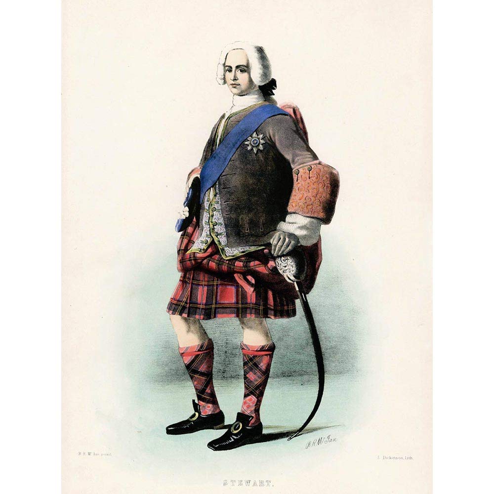 Wee Blue Coo Painting Portrait Highland Clan Scotland Tartan Stewart Royal Art Print Poster Wall Decor 12X16 Inch