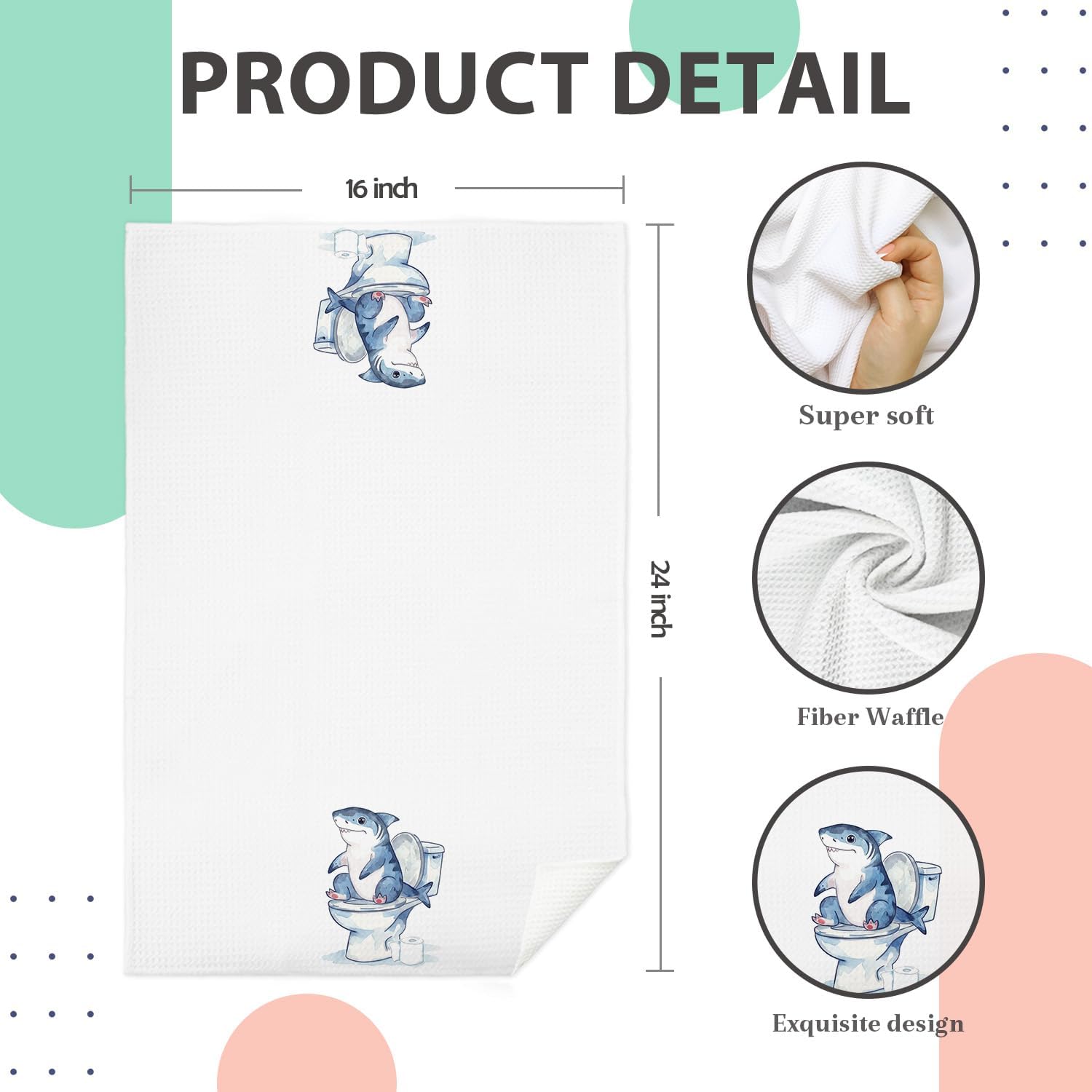 Shark Bathroom Decor Hand Towel, Kids Bathroom Decor, Sharks Lovers Gifts Decorative Hand Towels for Bath Room Washroom Restroom, 16x24 Inch Set of 2 - Image 2