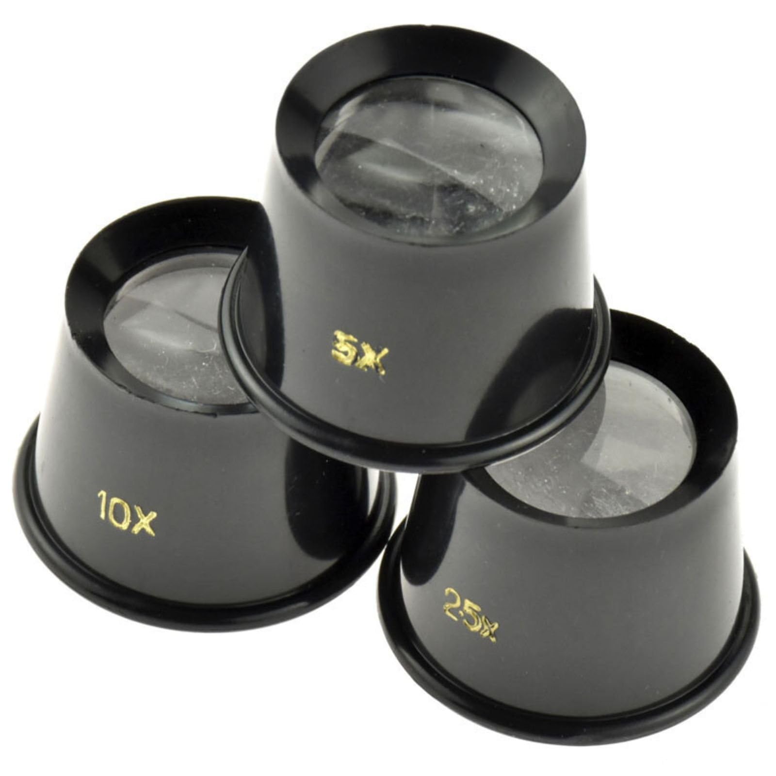 ToolTreaux 3pc Jewelers Eye Loupe Set 2.5X 5X 10x Mag Power Storage Container