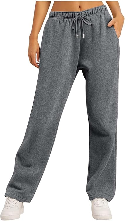 Pantalon Femme En Polaire Douce - Coupe Large Et Droite, Avec Cordon De Serrage - Confort Automne/hiver Décontracté