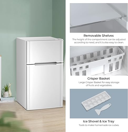 Miniatura 5 de Mini refrigerador de 3.2 pies cúbicos con congelador, refrigerador compacto de doble puerta, mini refrigerador retro para dormitorio, oficina, bar,