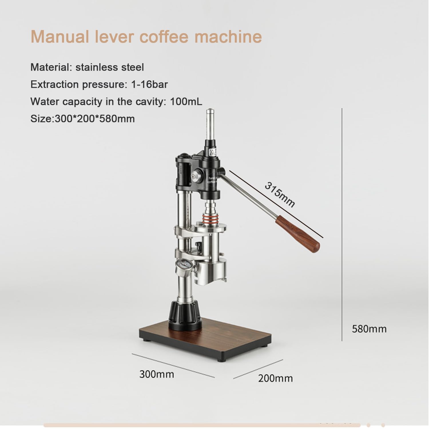 Macchina per caffè espresso a leva manuale, macchina per caffè a pressione manuale da 16 bar, portatile, capacità acqua della camera da 100 ml, risparmio di manodopera, facile da smontare e pulire