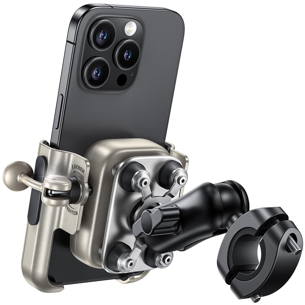 Lamicall Uchwyt na Telefon Motocyklowy - [W pełni Metalowy i Idealny do Nagrań] Tłumiący Drgania Uchwyt na Telefon Rowerowy, Uchwyt na Kierownicę z Przedłużonym Ramieniem dla iPhone 17/16, 4,7-7,2"