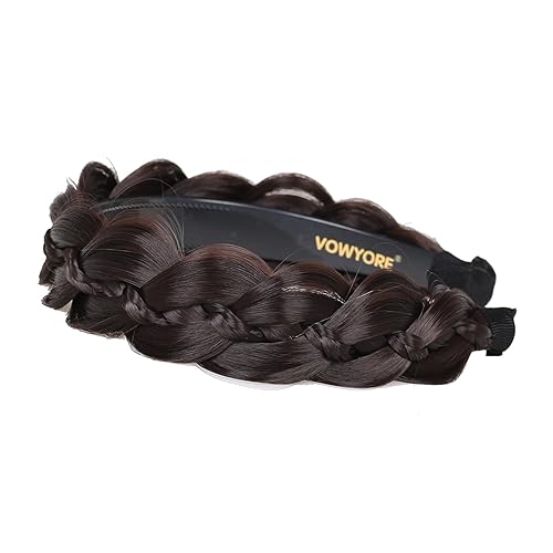 Miniatura 7 de vowyore Diadema trenzada de pelo sintético, aro de pelo clásico, grueso, ancho, trenzado, peluca de trenzas esponjosas, accesorio de belleza para
