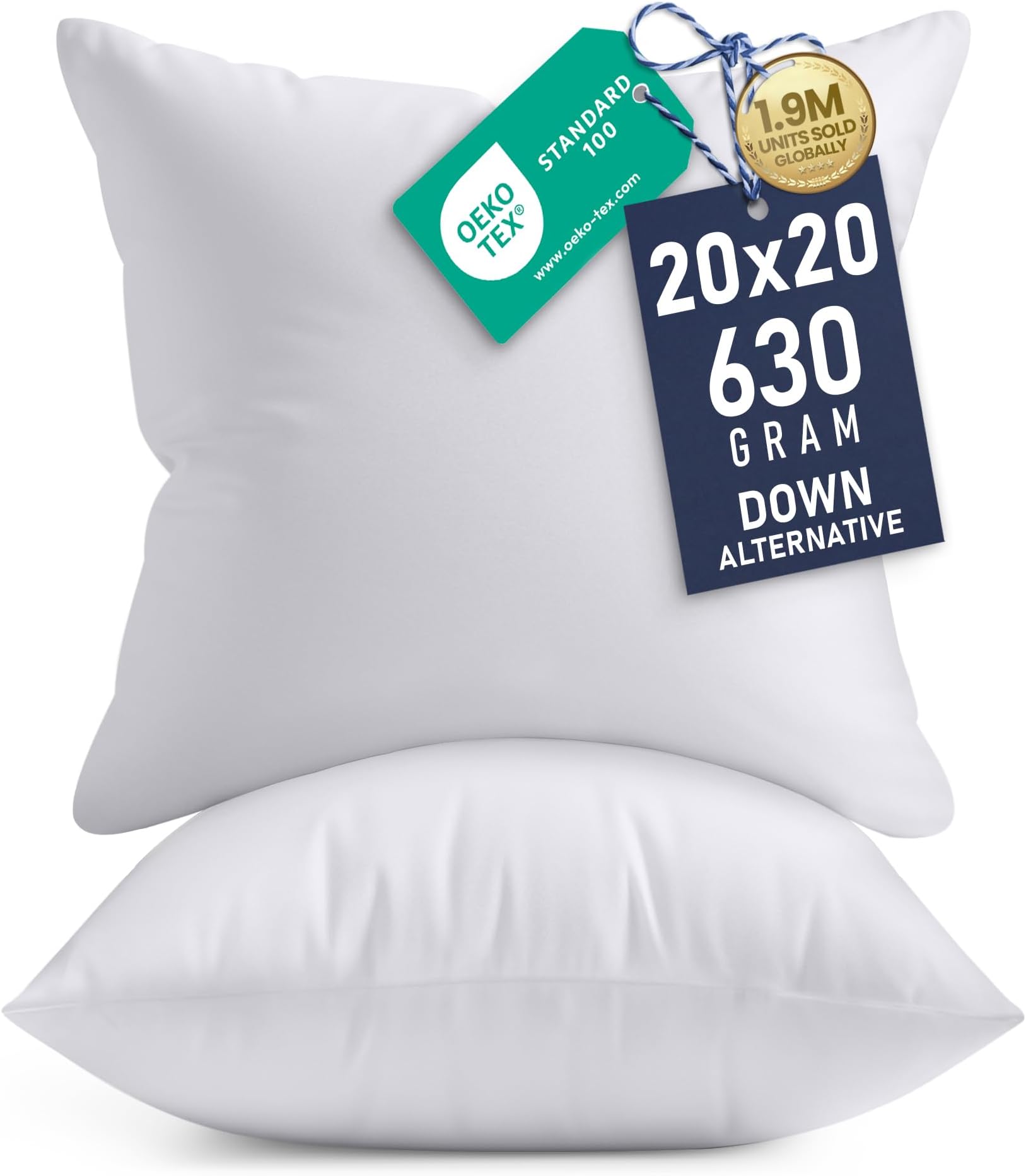 Utopia Bedding Throw Pillows Insert (Pack of 2, White) - 20 x 20 Inches Bed and Couch Pillows - Indoor Decorative Pillows