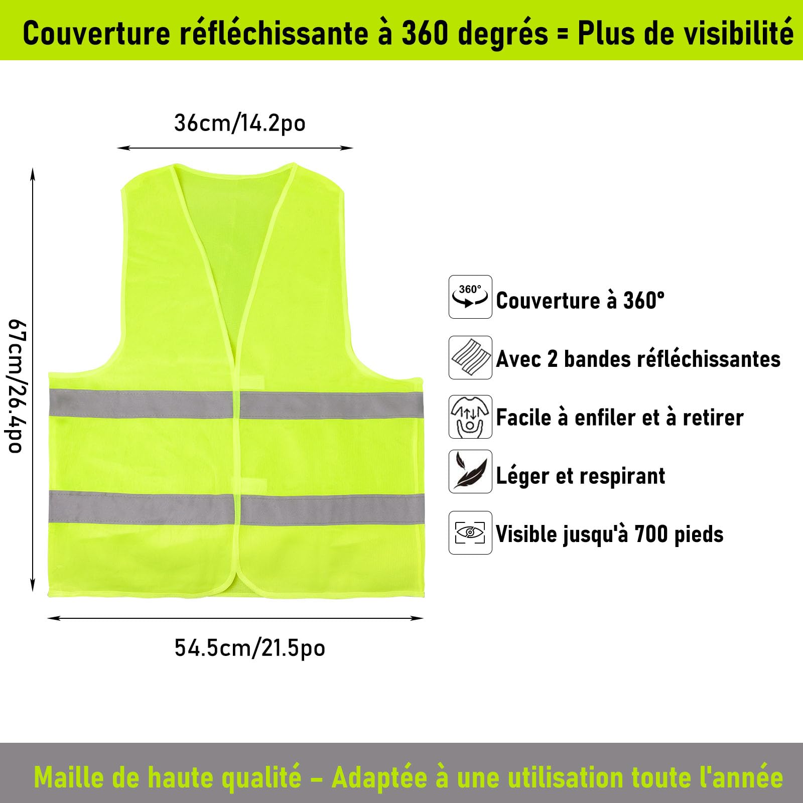 40 Gilets de Sécurité Réfléchissants Jaune Fluo, Taille Universelle | Gilets Haute Visibilité Unisexes pour Conducteurs, Automobile, Travaux, Chantier, Vélo, Moto et Activités Extérieures