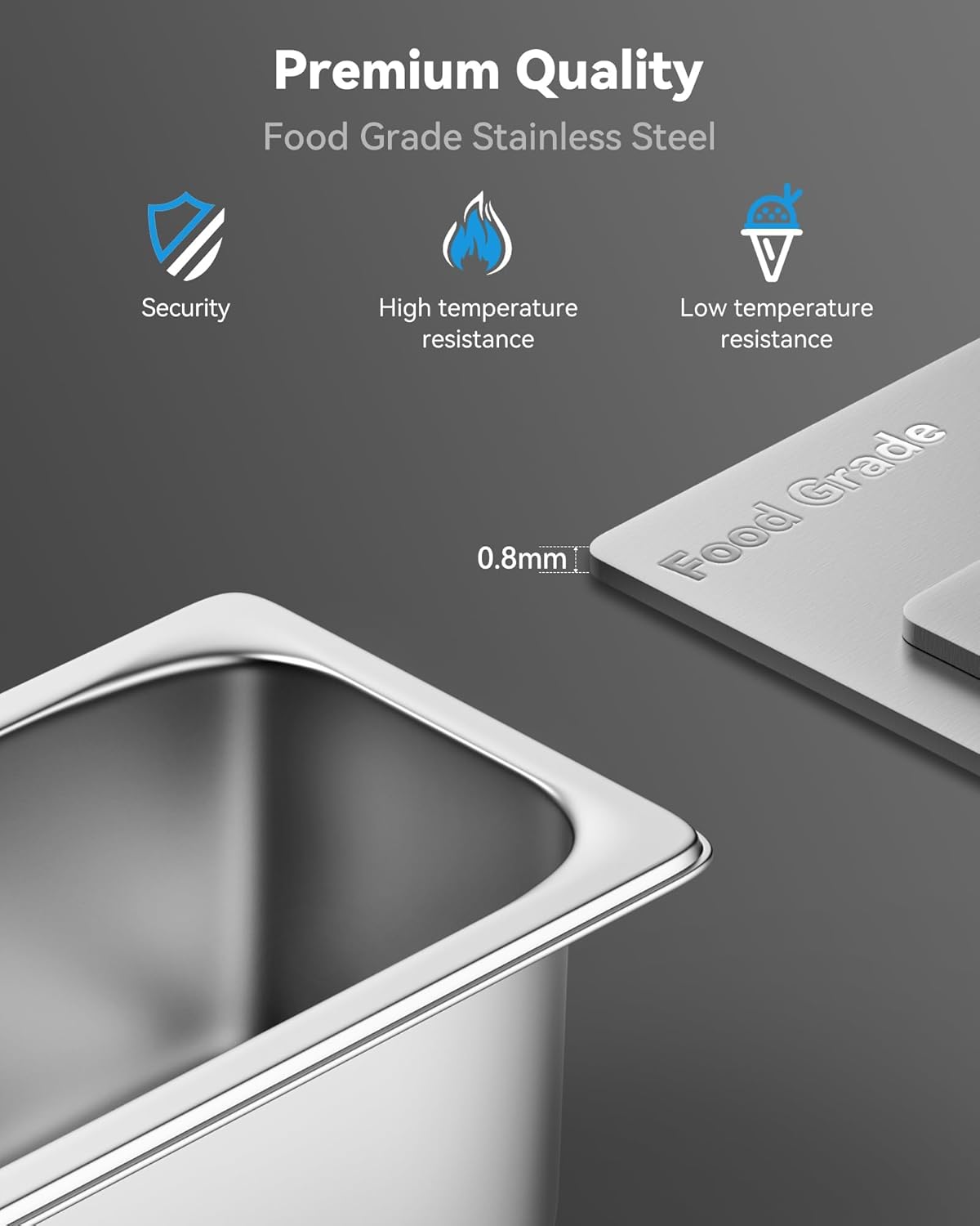 8 Pack Hotel Pans with Lids, 1/4 Size 6" Deep Stainless Steel Steam Table Pan 22 Gauge Anti Jam Commercial Catering Food Pans for Hotel, Home, Party, Restaurant, Buffet - Image 2