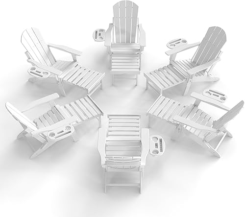 Miniatura 45 de Silla Adirondack ajustable con reposapiés retráctil, juego de 2, silla Adirondack plegable de HDPE con portavasos, silla para fogatas al aire libre