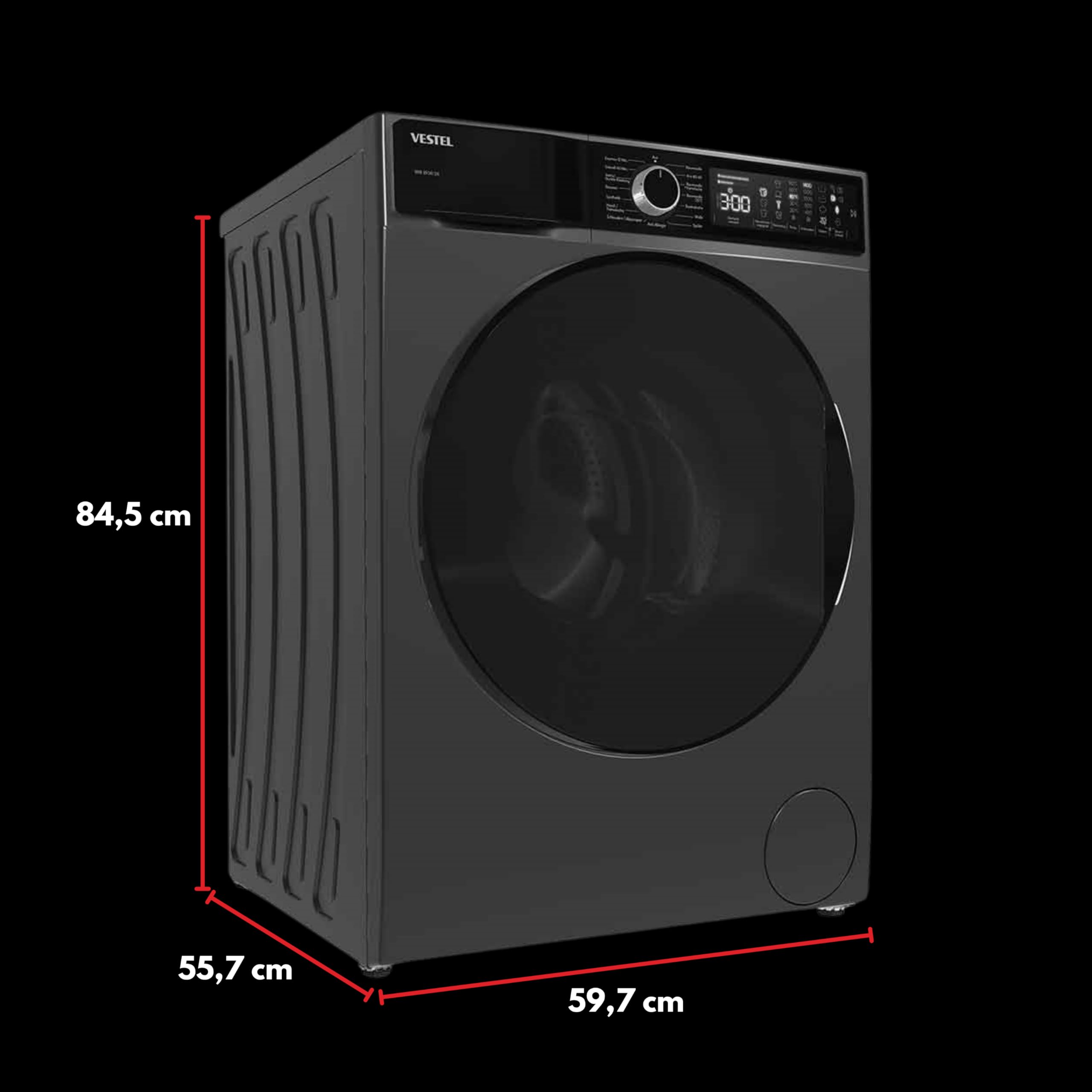 VESTEL WMI 89341 DX Waschmaschine Frontlader, 8 kg, 1400 U/min, Inverter-Motor, Dampf, AquaStop+Switch, Dark Inox