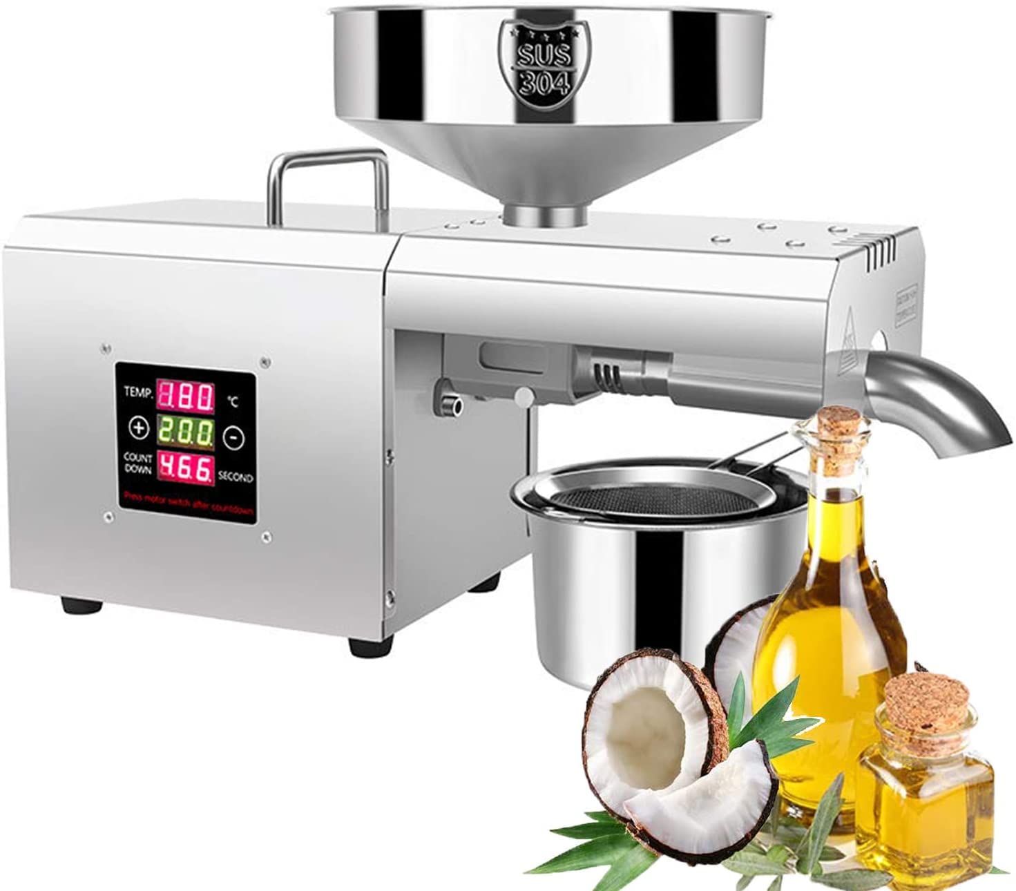 Aserzenith 1 Electric Oil Press Machine 610W Oil Extractor Machine Stainless Steel Oil Presser Household Automatic Oil Press Machine For Avocado Flax Peanut
