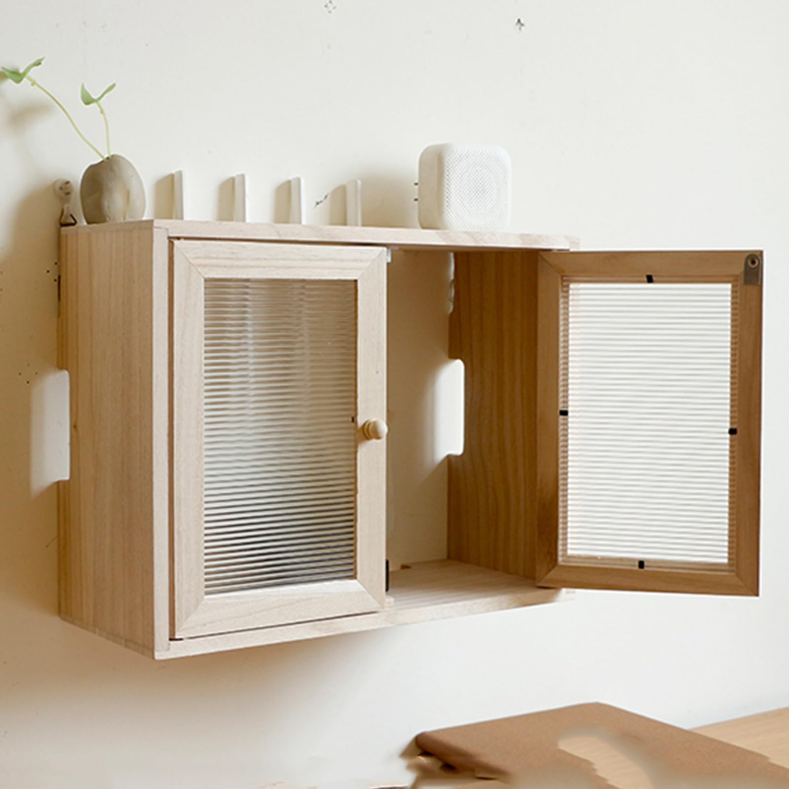Support mural pour routeur, modem en bois avec 2 portes pour la maison et le bureau, design peu encombrant